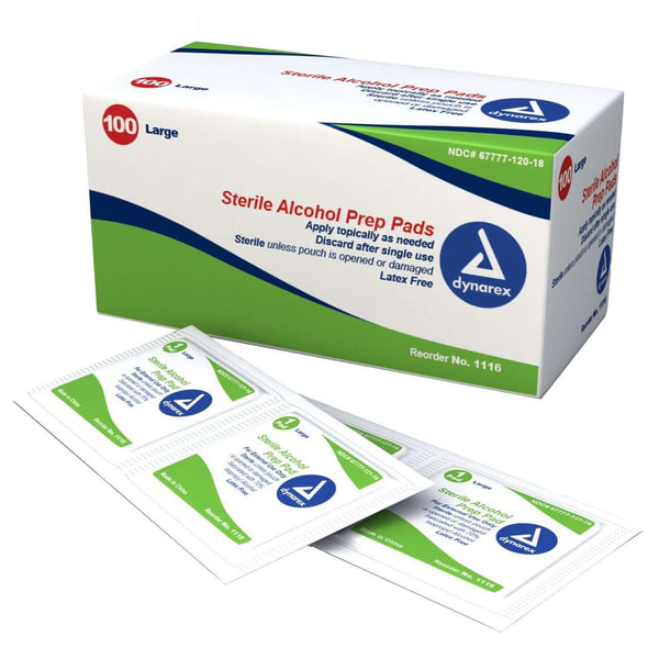 1000 Ct, Dynarex 1116 Alcohol Prep Pad 70% Isopropyl Alcohol Individual Packet LARGE Sterile - OverstockMedicalSupply.com