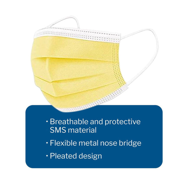100, ASTM Level 1 Medical Face Mask McKesson Procedure Mask 91-2101 Earloop, Yellow Fluid Resistance Adult - OverstockMedicalSupply.com