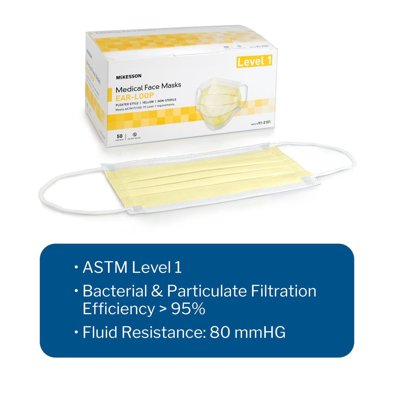 Medical Face Mask Procedure Mask ASTM Level 1, Earloop, Yellow Adult ...