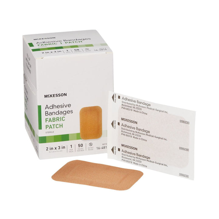 100 Ct, McKesson 16-4816 Fabric Bandages 2 X 3 Inch Strips Sterile, Adhesive Strip Fabric Patch Strips, Rectangle Tan - OverstockMedicalSupply.com