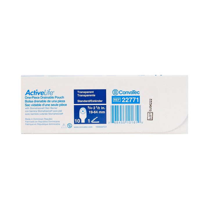 10 Pk, ConvaTec Colostomy Pouch ActiveLife 022771 One-Piece System 12" Length, Trim To Fit, Stoma Drainable - OverstockMedicalSupply.com