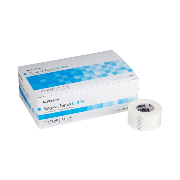 12 Ct, McKesson 16-47110 Medical Tape Surgical Tape, Silk-Like Cloth Adhesive Tape 1 Inch X 10 Yard White NonSterile, Air and moisture permeable - OverstockMedicalSupply.com