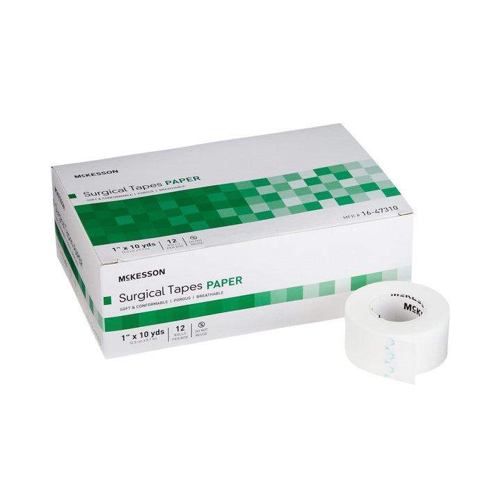 12 Ct, McKesson 16-47310 Medical Tape Surgical Tape, Paper Adhesive Tape 1 Inch X 10 Yard NonSterile, White, Air and moisture permeable - OverstockMedicalSupply.com