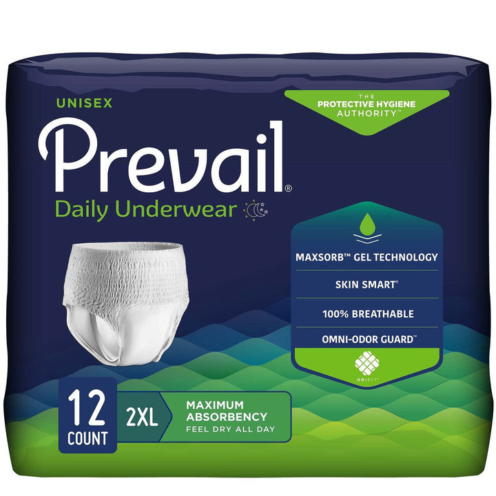 24 Ct, Prevail PV-517 Unisex Adult Absorbent Underwear Daily Underwear Pull On with Tear Away Seams, 2X-Large Disposable Moderate Absorbency - OverstockMedicalSupply.com