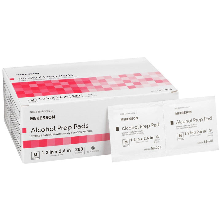 400 Ct, McKesson 58-204 Alcohol Prep Pad 70% Isopropyl Alcohol Individual Packet Medium Sterile - OverstockMedicalSupply.com
