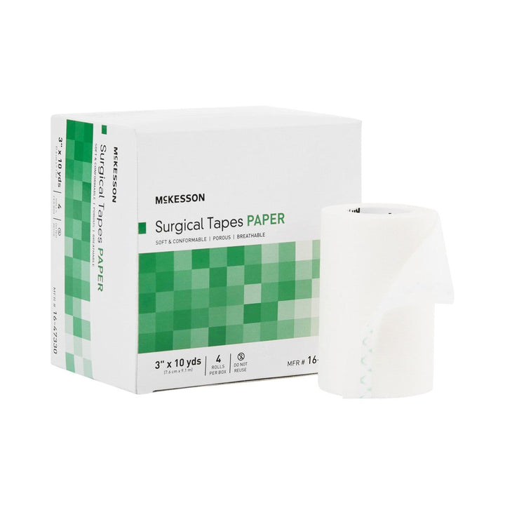 4 Ct, McKesson 16-47330 Medical Tape Surgical Tape, Paper Adhesive Tape 3 Inch X 10 Yard NonSterile, White, Air and moisture permeable - OverstockMedicalSupply.com