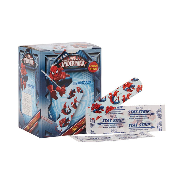 200 Ct, Dukal 1087737 American White Cross Stat Strip Adhesive Plastic Bandages 3/4 X 3 Inch Sterile, Kid Design (Spider-Man) Plastic Patch, Rectangle - OverstockMedicalSupply.com