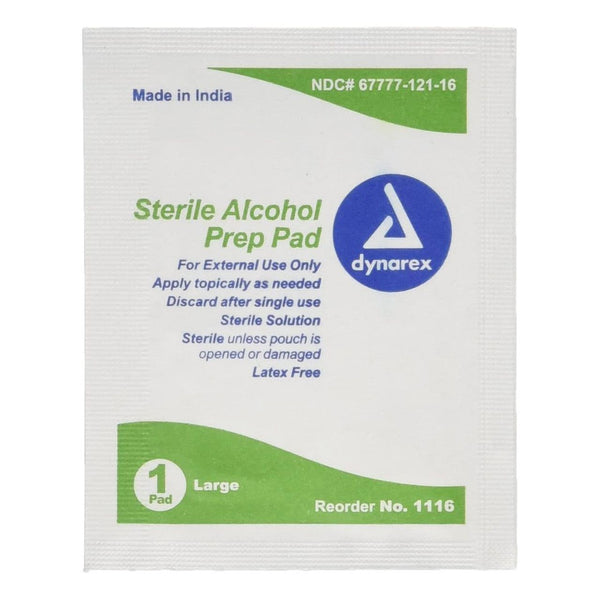 500 Ct, Dynarex 1116 Alcohol Prep Pad 70% Isopropyl Alcohol Individual Packet LARGE Sterile - OverstockMedicalSupply.com