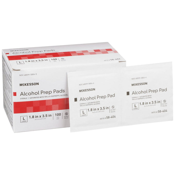 500 Ct, McKesson 58-404 Alcohol Prep Pad 70% Isopropyl Alcohol Individual Packet LARG Sterile - OverstockMedicalSupply.com