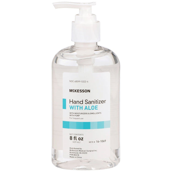 Mckesson 16-1069 Hand Sanitizer with Aloe Ethyl Alcohol Gel 8 oz. Pump Bottle, 24/Case - OverstockMedicalSupply.com