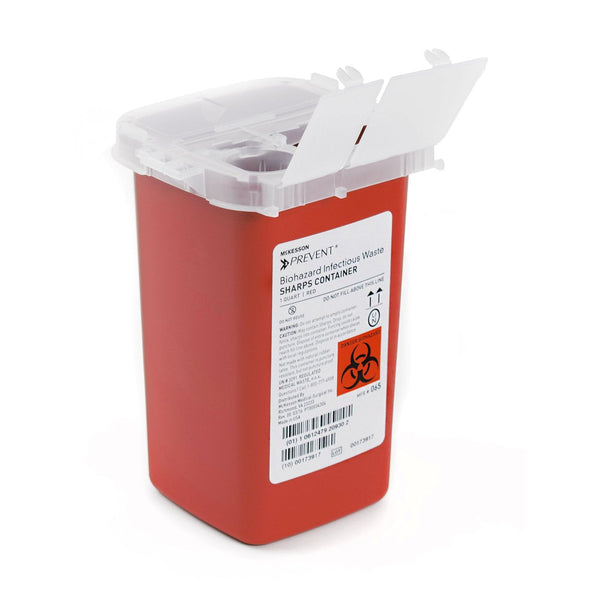 Sharps Container 1 Quart Biohazard Waste 065 Red Base White Lid, 1 QT, 80/Case - OverstockMedicalSupply.com