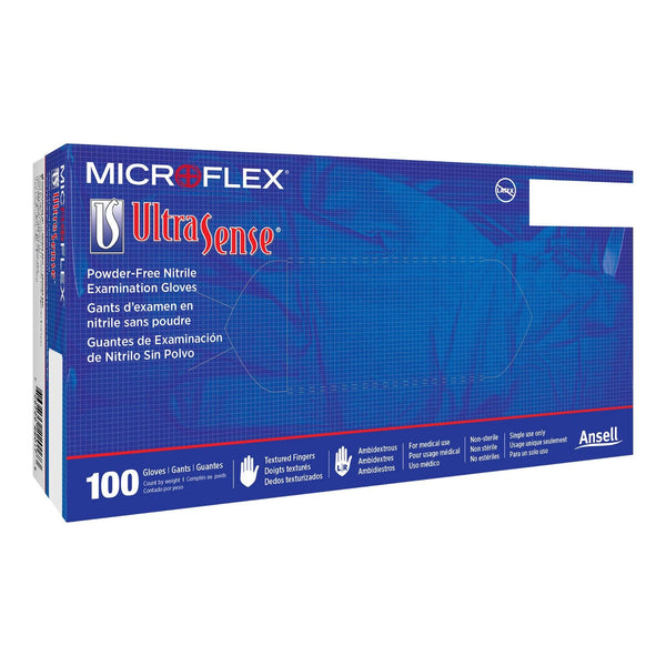 Nitrile Exam Glove Microflex Ultrasense US-220-L LARGE, BLUE Standard Cuff Textured Fingertips, 1000/Cs - OverstockMedicalSupply.com