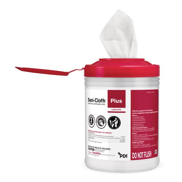 Sani-Cloth Plus Q89072 Surface Disinfectant Wipes Cleaner Premoistened Germicidal Wipe, Alcohol Scent 160/Can 12/Cs - OverstockMedicalSupply.com