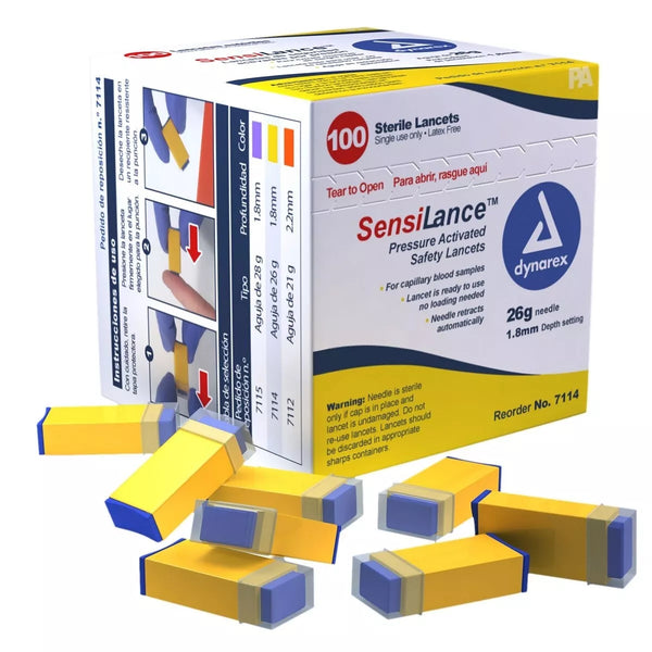 Dynarex Safety Lancet 26 Gauge 1.8 mm, 26G X 1.8 mm Pressure Activated Sterile 7114
