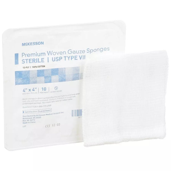 Gauze Sponges - Type VII, 4 X 4, 12-Ply Sterile, McKesson 16-42441