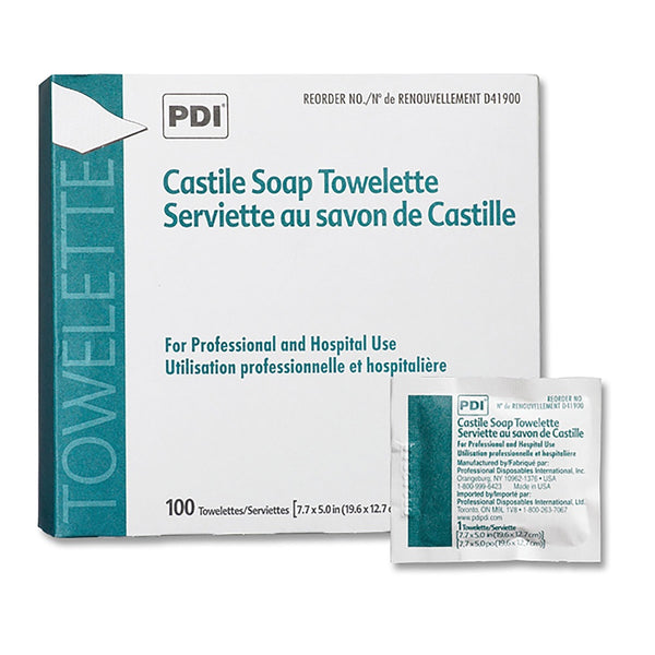 PDI Castile Soap Towelette D41900 Individual Packet Scented, Gentle hand / facial cleansing