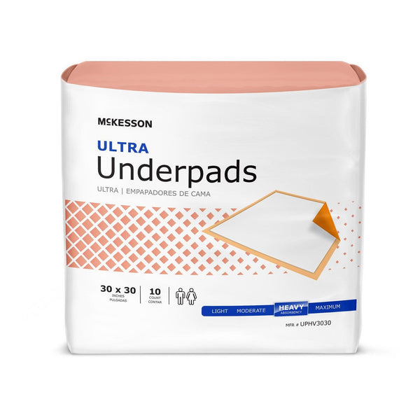 Disposable Underpad McKesson UPHV3030 Ultra 30 X 30 Inch Fluff / Polymer Heavy Absorbency 30/Pack - OverstockMedicalSupply.com