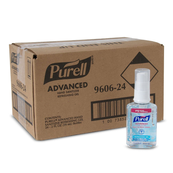 Purell Advanced Hand Sanitizer 9606-24, Fruit Scent 70% Strength Ethyl Alcohol Gel 2 oz. Pump Bottle, 24/Pack - OverstockMedicalSupply.com