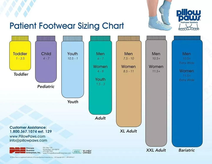 Pillow Paws Slipper Socks footwear shoe size chart