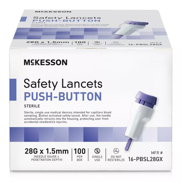 Safety Lancet 28 Gauge 1.5 mm Sterile Push Button Activation Retractable 16-PBSL28GX