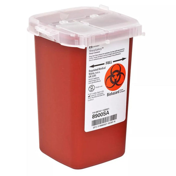 Sharps Container 1 Quart SharpSafety for Biohazard Waste 8900SA Red, 1 QT