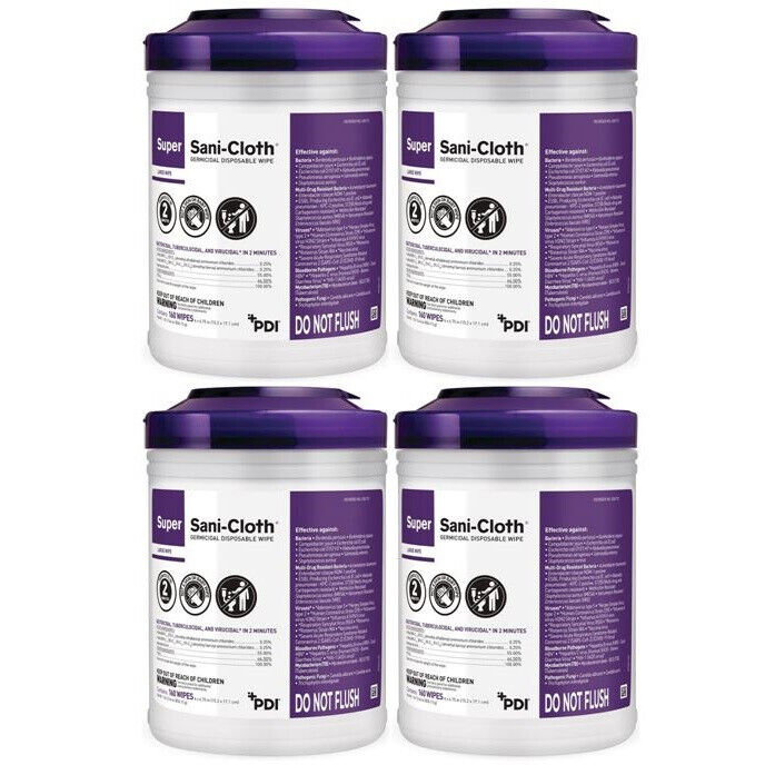 Super Sani-Cloth Q55172 Surface Disinfectant Wipes Cleaner Germicidal Wipe, Alcohol Scent 4 Pack