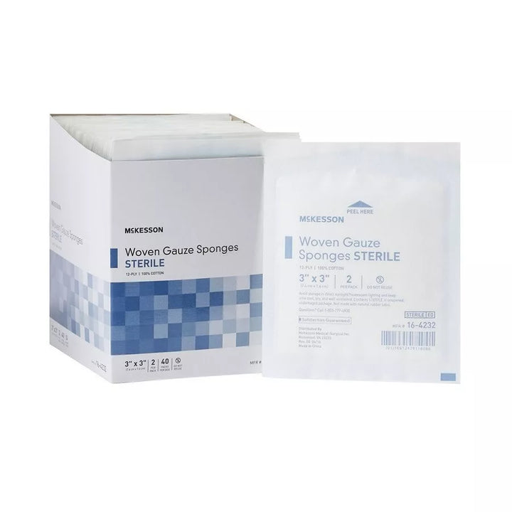 Woven Gauze Sponges Pads 3 X 3, 12-Ply Sterile, McKesson 16-4232